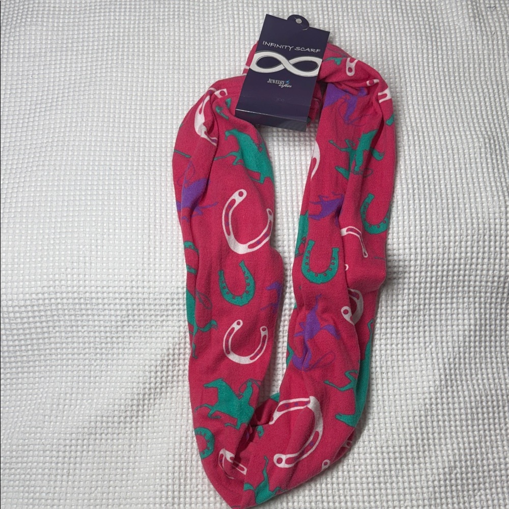 Pink Infinity Scarf with Colorful Patterns